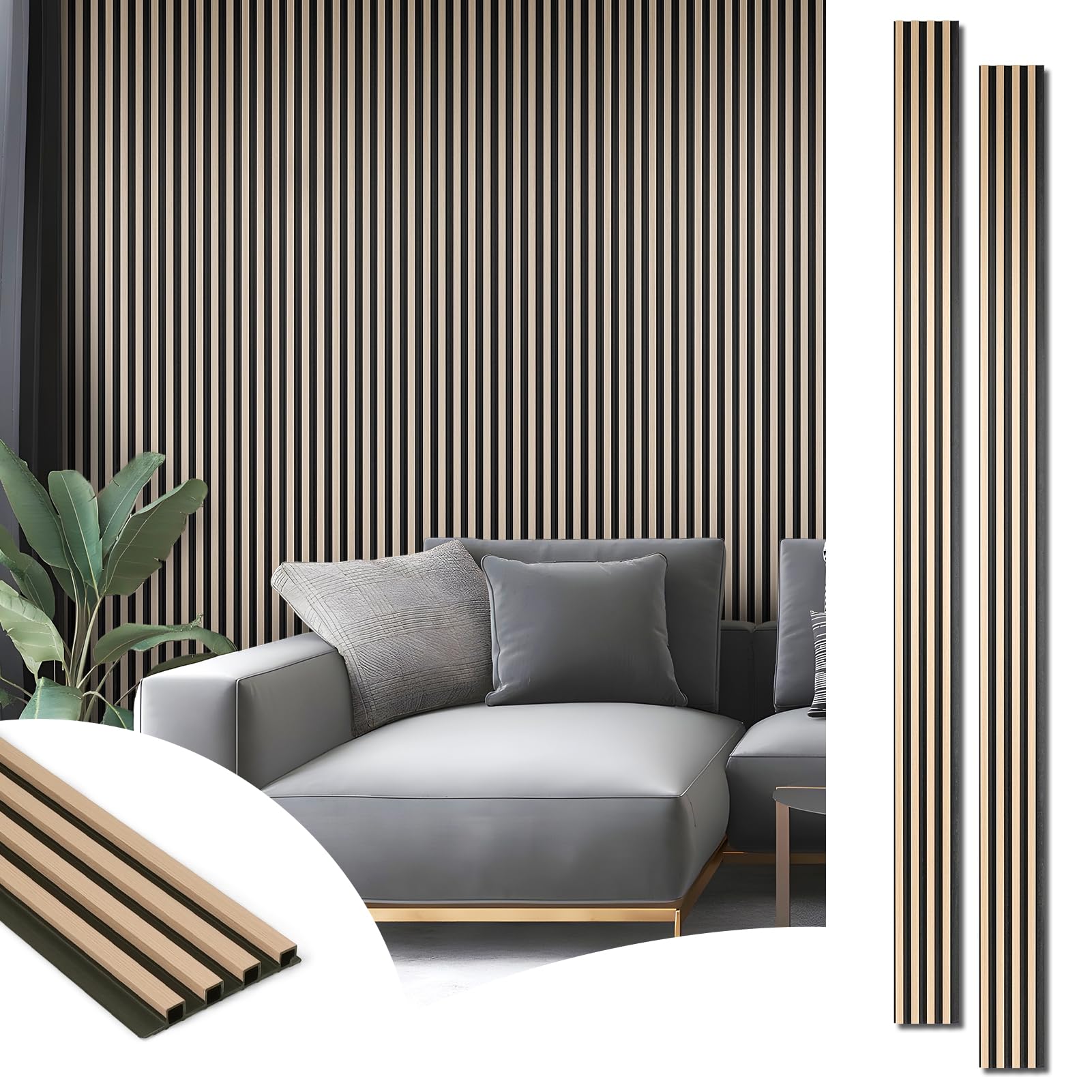 Photo 1 of Art3d 8-Pack WPC Wood Slat Wall Panel for Interior Décor, 3D Wood Fluted Acoustic Paneling for Living Room Bedroom Home & Office Accent Wall Decor - 96 x 6 Inch Oak
