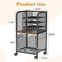 5-Tier Rolling File Cart Under Desk with