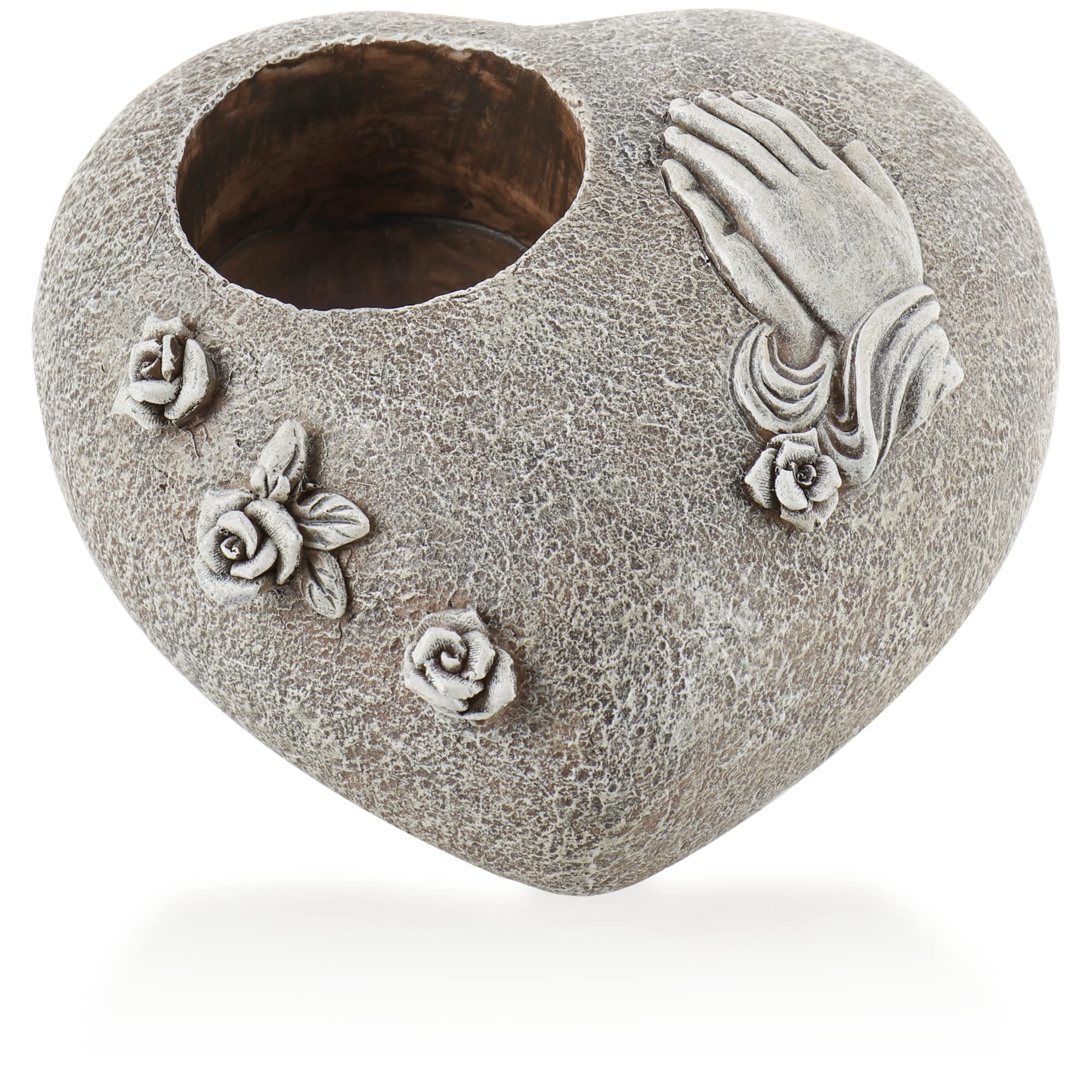 COM-FOUR Memorial Decorations with Candle Holders Roses Praying Hands Memorial Stone with Light Holder Funeral Funeral Decorations