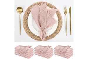 ABKLESACH 12 Pack Pink Cloth Napkins Cotton Linen Napkins 16 x 16 Inch Pink Napkins Cloth Handmade with Fringe Soft Napkins Cloth Washable Rustic Dinner Napkins Cloth for Wedding Party Dinner Table