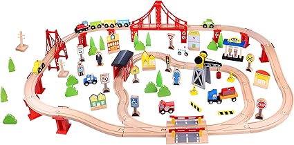carousel wooden train set 100 pieces