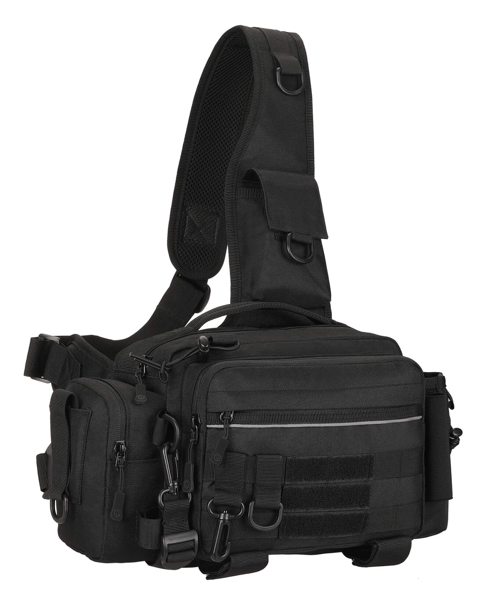 YuanWen Tactical Fishing Tackle Bag Multi-Functional Durable Water-Resistant Waist and Crossbody Bag with Rod Holder and MOLLE System for Outdoor Fishing Hiking and Travel