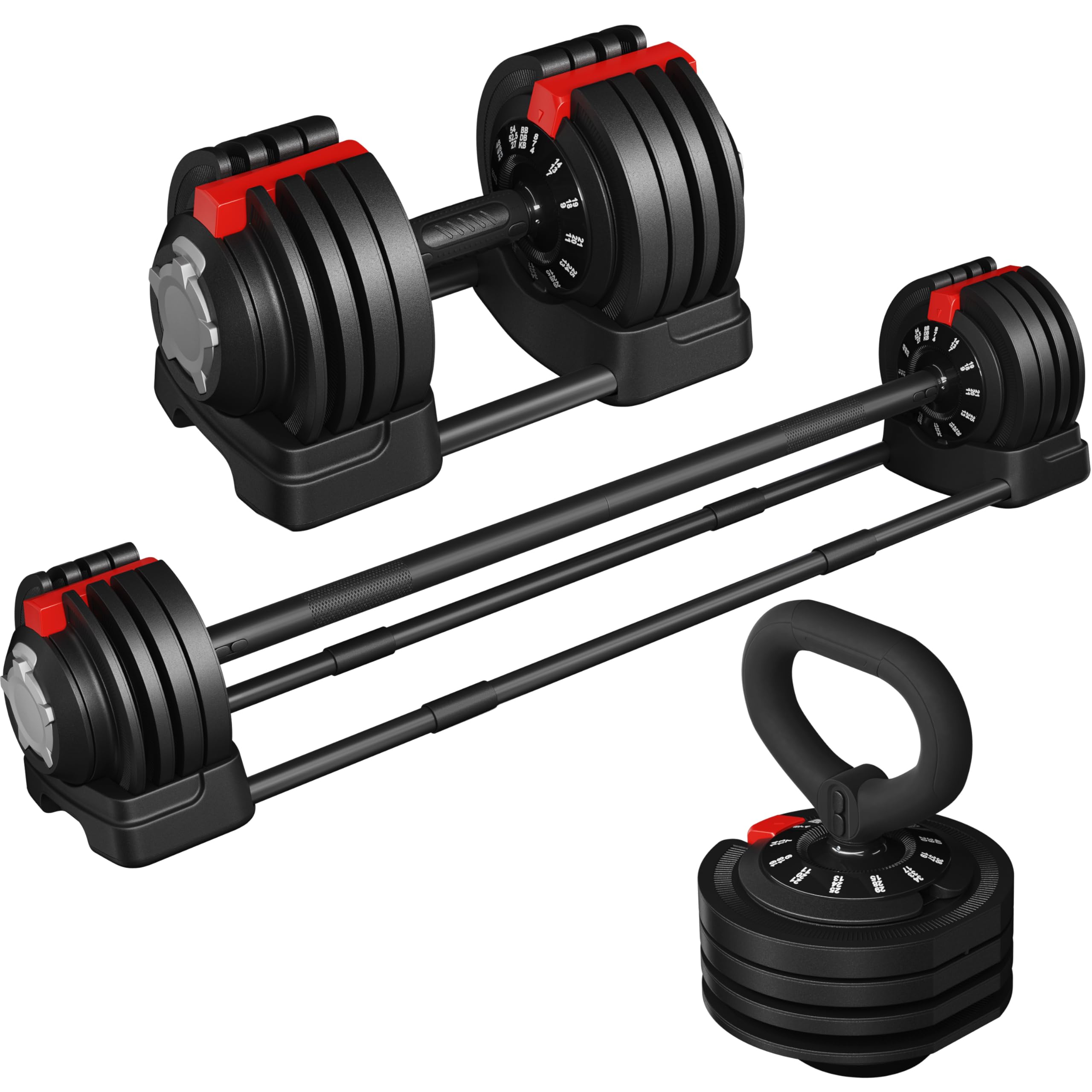 Photo 1 of ***MISSING PARTSYaheetech Adjustable Dumbbell 52.5lbs Free Weight Dumbbells Set 3 in 1 Fast Adjust Dumbbells Dumbbell Weight Set Used as Barbell, Kettlebells, with Tray, for Men/Women Home Gym Equipment, Black
