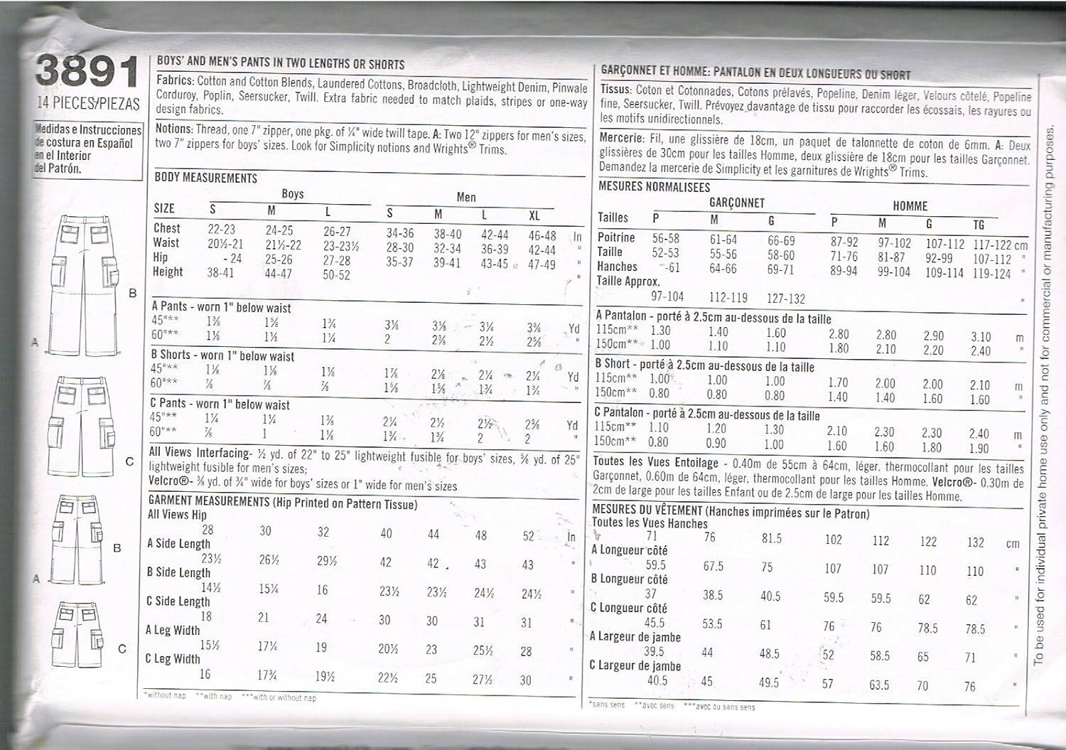 simplicity 3891 mens cargo pants