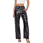 Women's Sequin Pants Shiny Sparkly Party Club Night Out Metallic Casual Wide Leg Pants Trousers