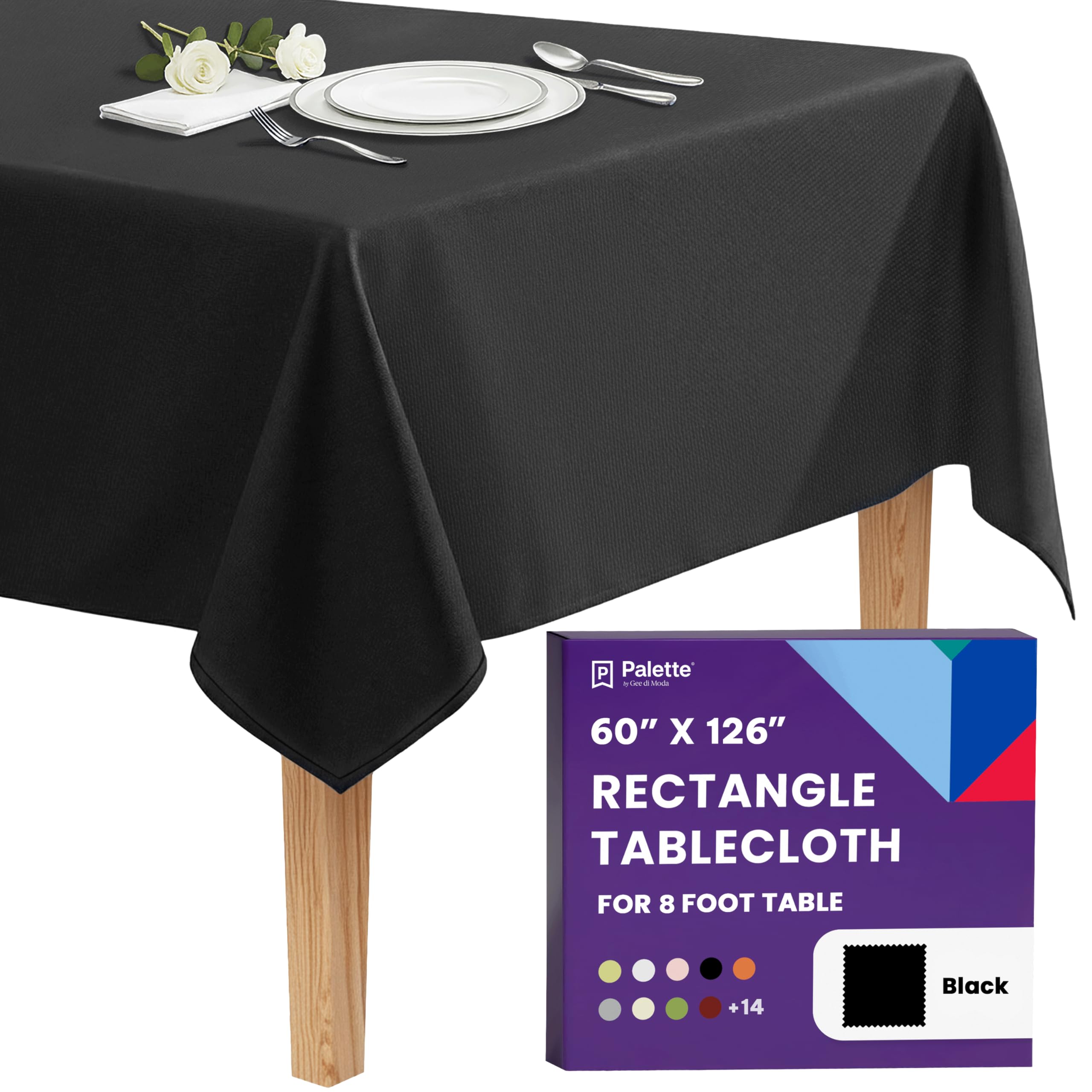 Gee Di Moda Rectangle Tablecloth - 60 x 126 Inch Black Table Cloth for 8 Foot Rectangle Table - Heavy Duty Washable Fabric - for 8 Ft Buffet Table, Holiday Party, Dinner, Wedding & Baby Shower — image 1