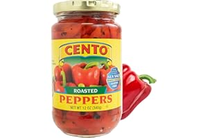 Cento Roasted Peppers - Jarred Fire-Roasted California Red Bell Peppers, Packed in Water with Sea Salt - Gluten-Free, Non-GMO - 12 Oz