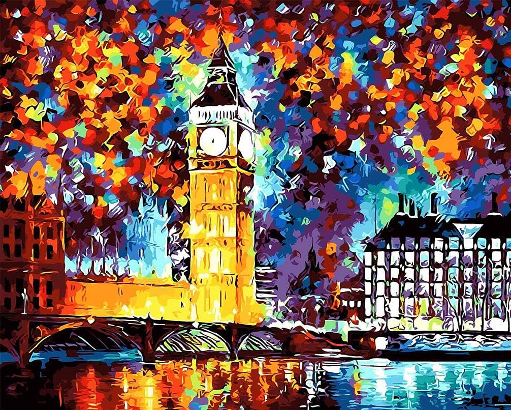 Suntown Paint by Numbers for Adults and Kids 40 x 50cm Canvas Painting with Brushes and Acrylic Paints - Splendid London (Just Canvas)