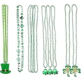 Giga Gud 12 PCS St. Patrick's Day Necklace Green Shamrock Beads Necklaces Top Hat Green Bead Necklaces Party Favor Necklaces Mardi Gras Costume Accessory Supplies Decoration