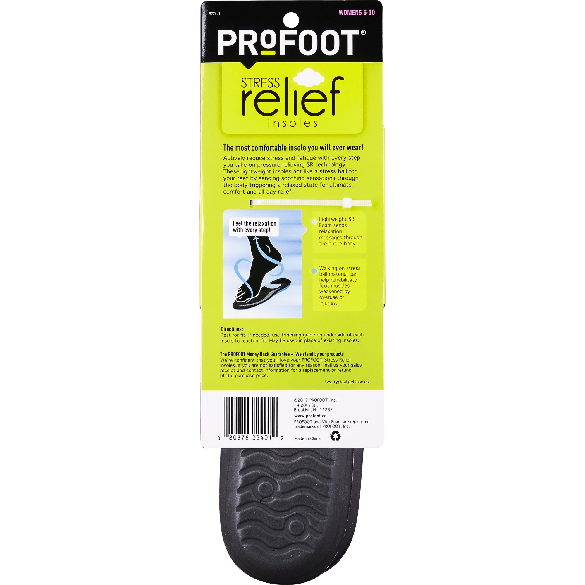 PROFOOT Stress Relief Insoles for Women Sizes 6-10, Lightweight Foam Shoe Inserts with Pressure-Relieving Technology for All-Day Comfort - 1 Pair