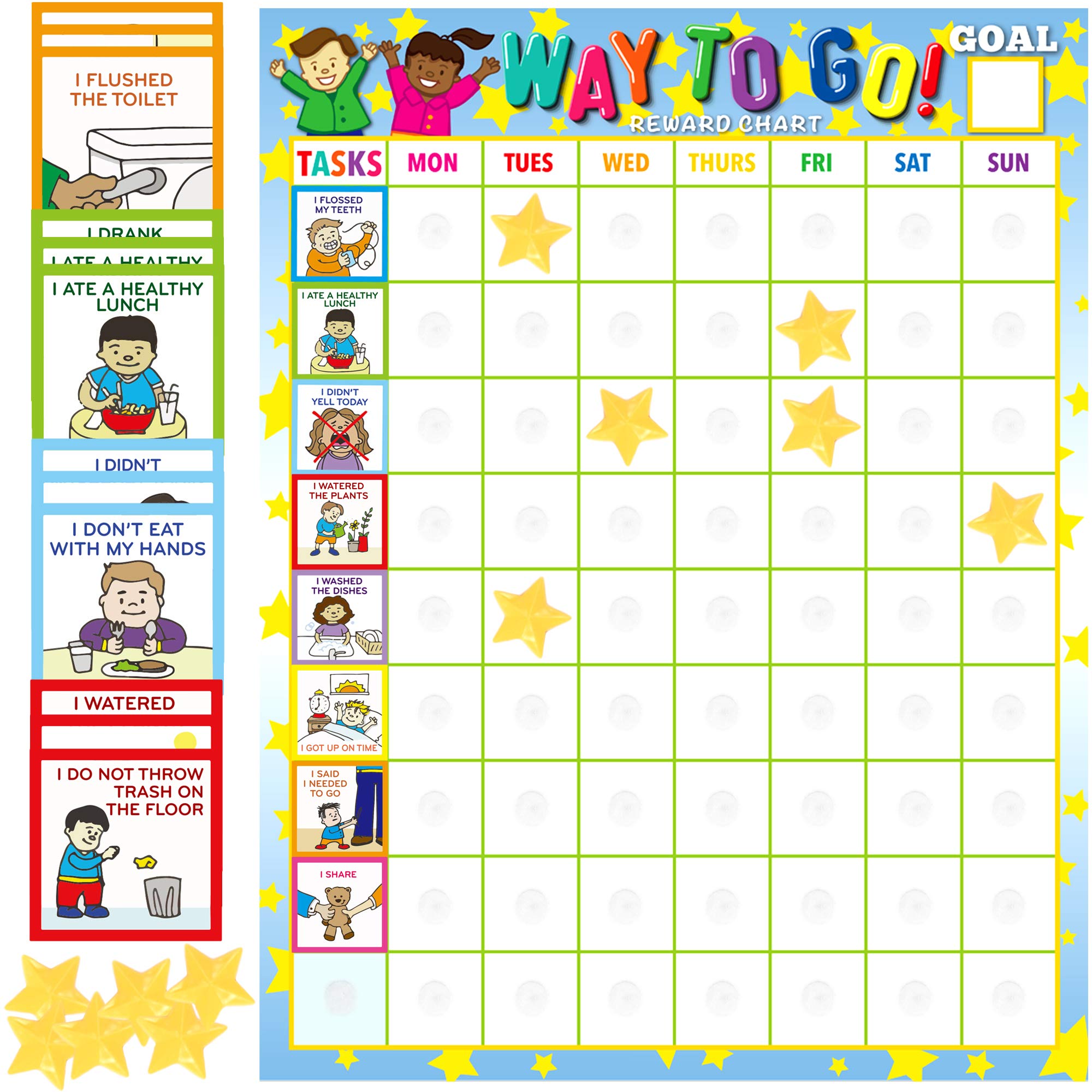 Youngever 80 Pieces Reward Chart, 45 x 35 cm Responsibility Chart, Magnetic Chore Chart,"Way to Go" Behavior Chart for Kids with 75 Behavioral Chores