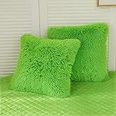 LIFEREVO 2 Pack Fluffy Faux Fur Pillow Shams,18 x 18 Inches Throw Pillow Covers,Luxury Decorative Furry Pillowcases Cushion Cover for Christmas,Zipper Closure,No Pillow Insert,Lime Green