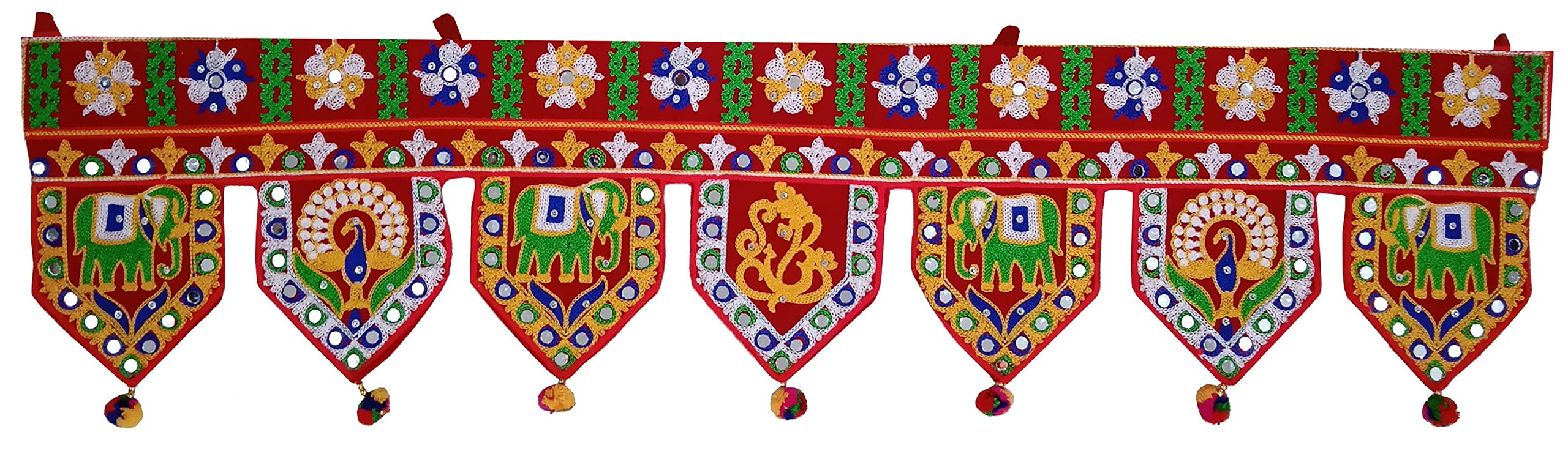 Purpledip Cotton Bandhanwar (Bandharwal Toran) 'Festive Red': Door Hanging Window Valance Tapestry; Ethnic Indian Decor (12446A)