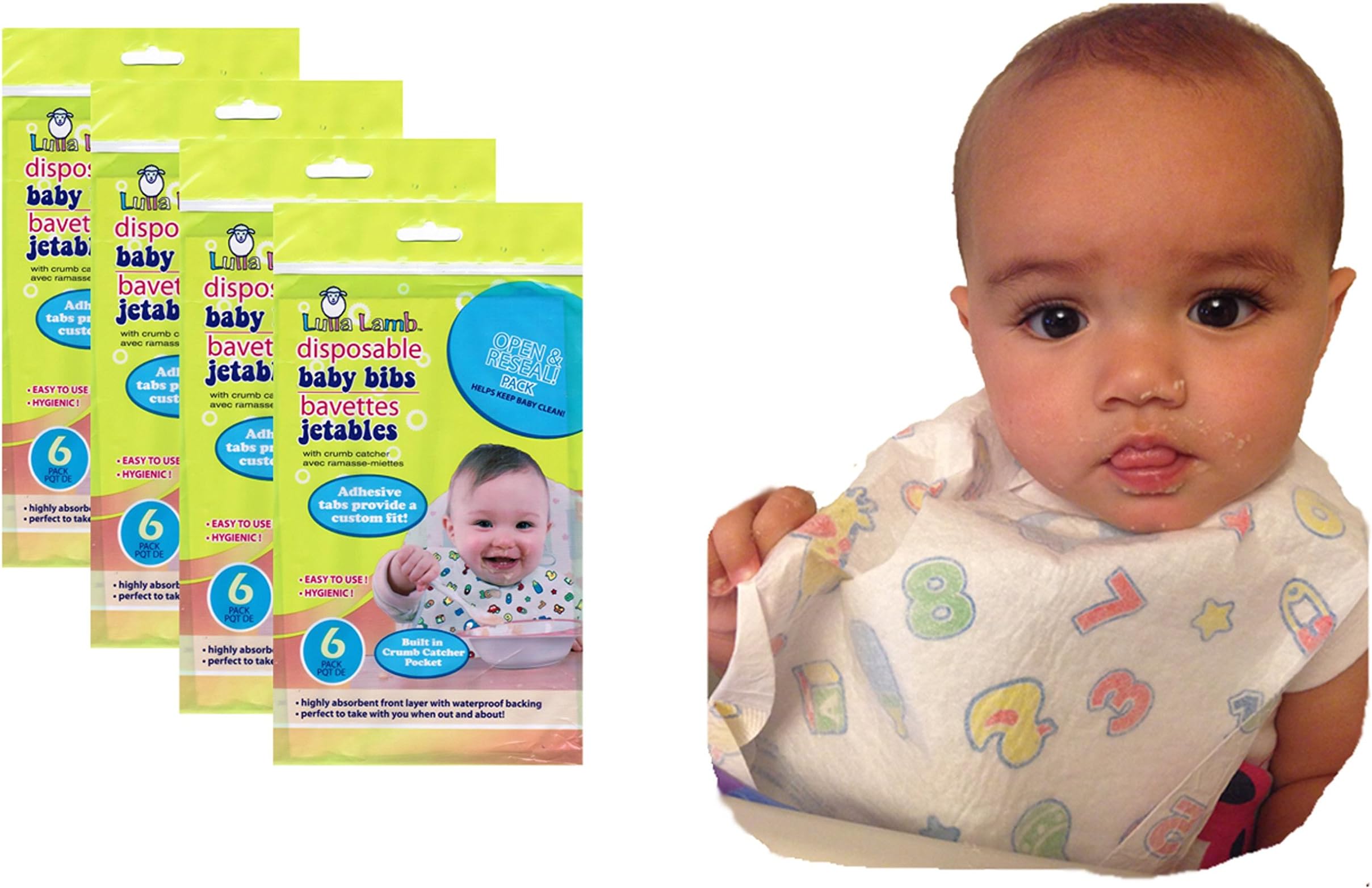 Lulla Lamb Disposable Baby Bibs: Pack of 24