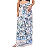 Hand Block Printed Cotton Sarong Wraps for Women – Lightweight Beach Swimsuit Cover Up, One Size Pareo (73 x 44 In)