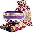 Tibetan Singing Bowl Set - Easy To Play for Beginners - Authentic Handcrafted Mindfulness Meditation Holistic Sound 7 Chakra Healing Gift by Himalayan Bazaar (Purple-Magenta)
