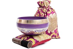 Tibetan Singing Bowl Set - Authentic Handcrafted Mindfulness Meditation Holistic Sound 7 Chakra Healing Gift by Himalayan Bazaar (Purple-Magenta)