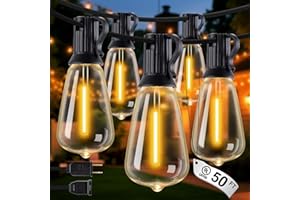 DELITOR Outdoor String Lights - 50FT LED Patio Lights with 27 Shatterproof Waterproof Bulbs, Connectable Dimmable Edison IP65 ST38 Outside Lights for Garden, Balcony, Porch, Backyard, Deck, Home Decor