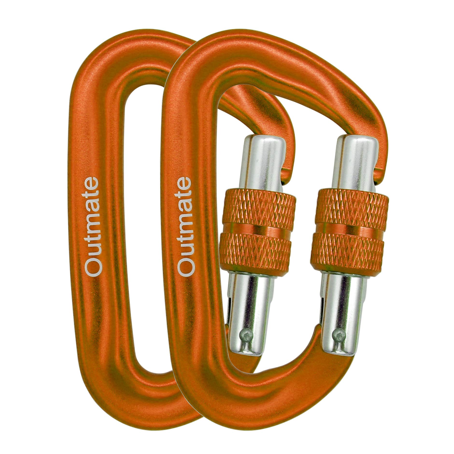 Outmate Carabiner Clip,12kN Aluminium Alloy Screwgate Carabiners,Heavy Duty Clips 2645lbs/1200kg,Perfect Gear for Hammocks Camping Hiking Keyring and Utility(Screw gate,2 Orange)