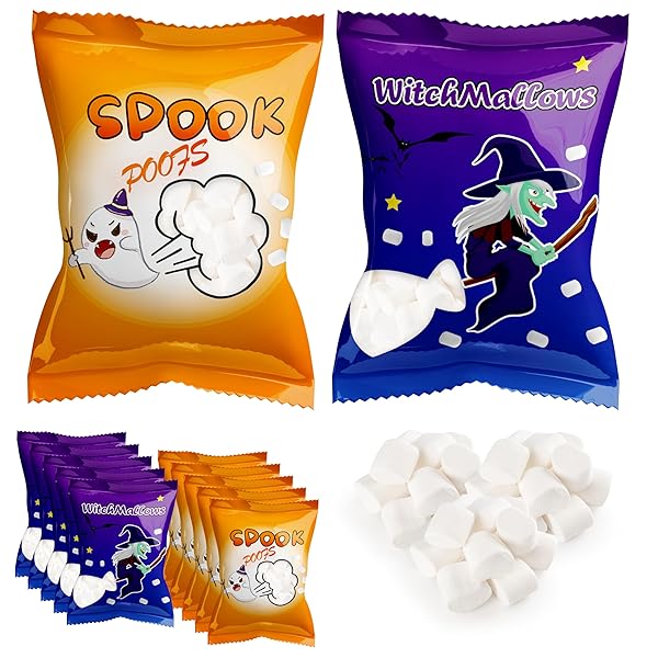 50 PACK ASSORTED HALLOWEENS MINI MARSHMALLOWS INDIVIDUALLY WRAPPED,...