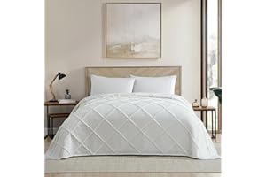 ELLE Decor Diamond 100% Cotton Chenille Bedspread, Queen, Ivory