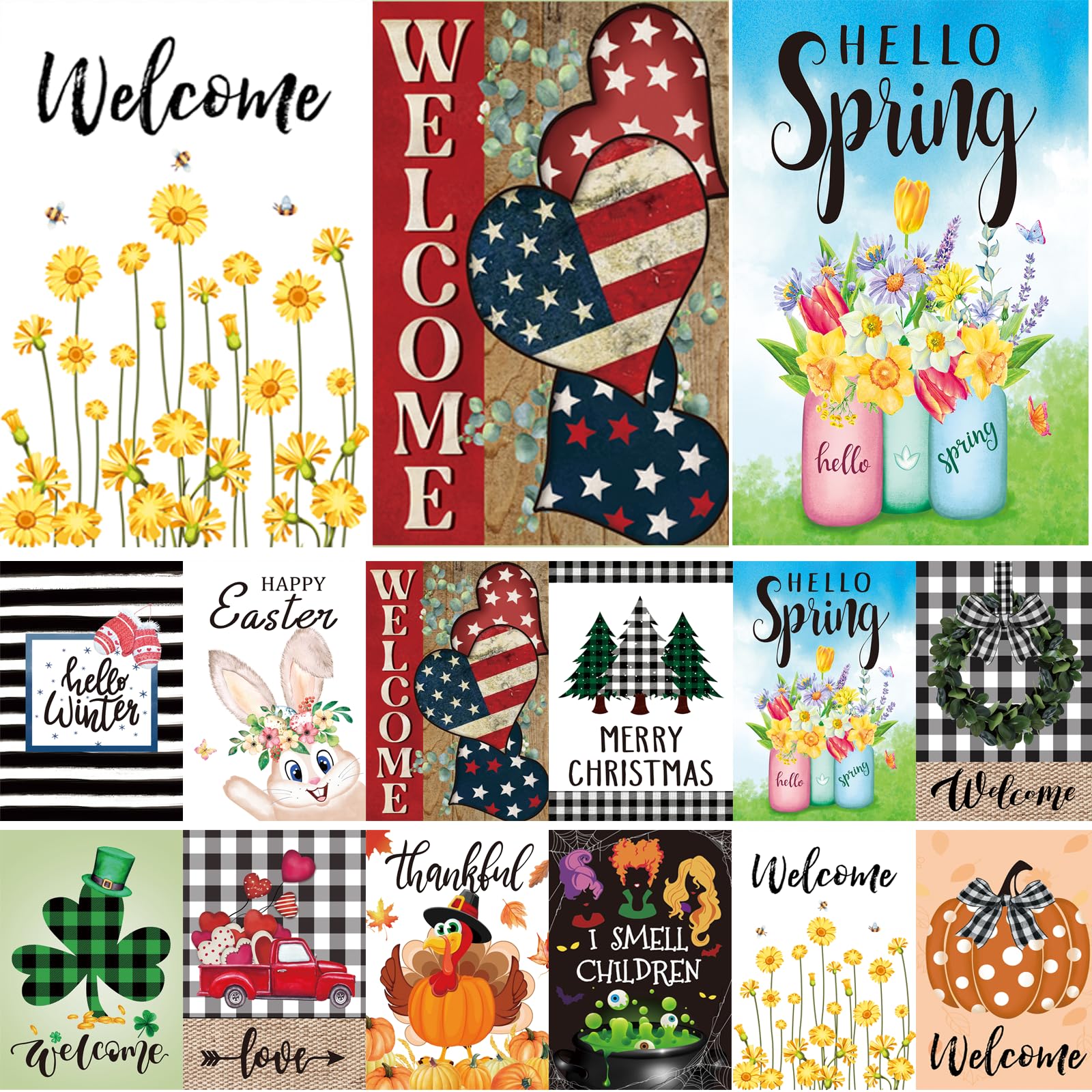 Seasonal Garden Flags Set of 12 Double Sided 12.5x18 Inch Yard Flags,small garden flags for outside, Christmas Spring Seasonal Flags Decor for Outdoor Decorations,Holiday Garden Flags for All Seasons