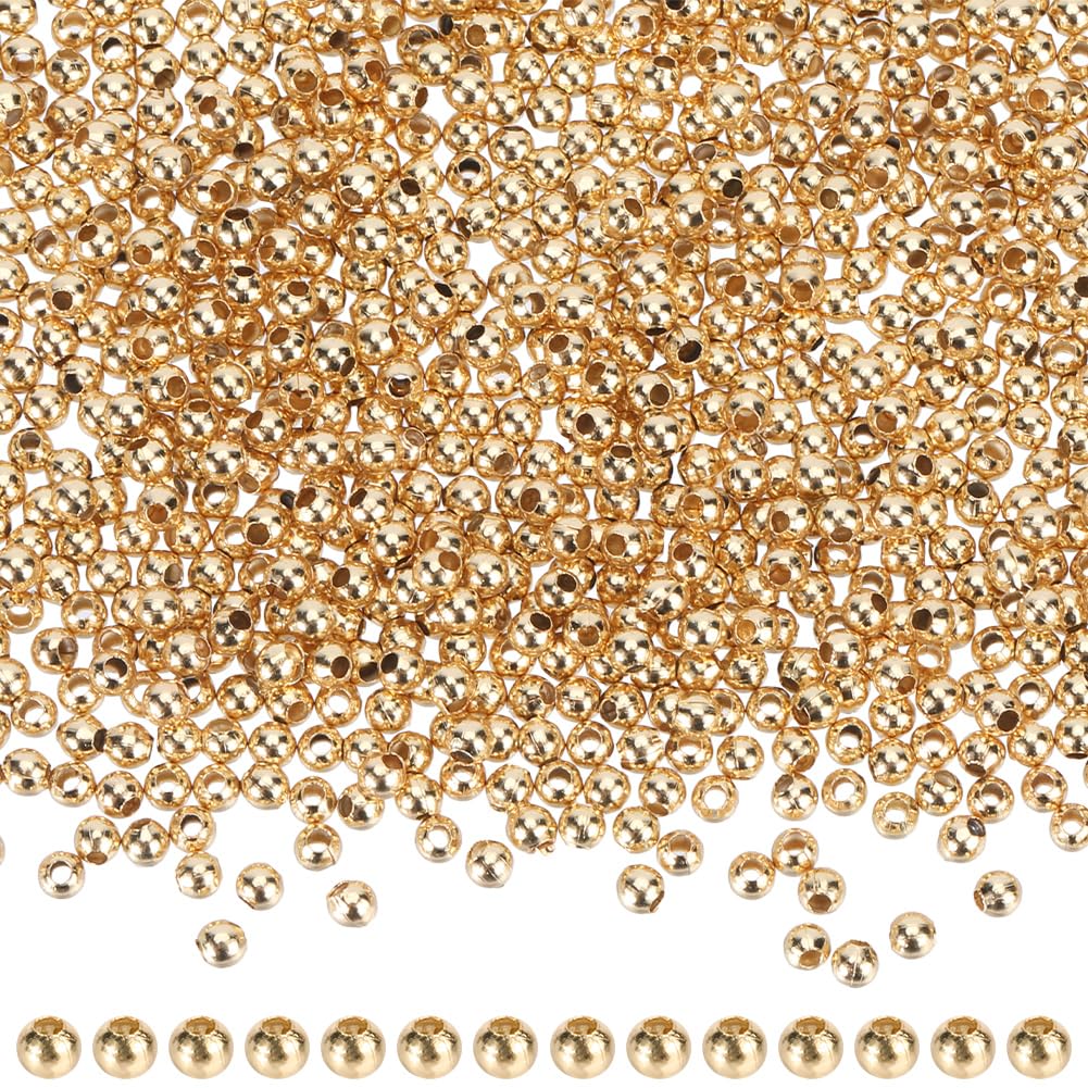 SUNNYCLUE 1 Box 1000Pcs Stainless Steel Beads Bulk 2mm Crimp Beads Golden Spacer Beads Gold Ball Bead Spacers Tiny Rondelle Seamed Metal Bead Loose Beads for Jewellery Making Beading Kits DIY Crafts