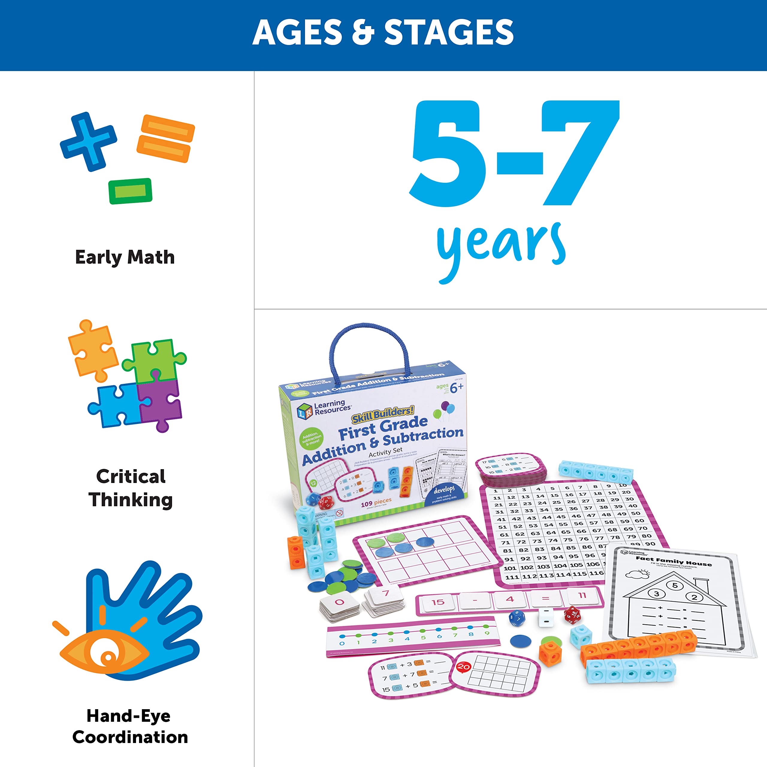 Skill Builders! 1st Grade Addition & Subtraction, Homeschool Curriculum, First Grade Learning Games, First Grade Learning Materials,Back to School, 109 Pieces, Age 6+