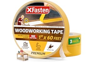 XFasten Double Sided Woodworking Tape, 1 Inch x 180 Feet (3-Pack) - Residue-Free, Surface-Safe Router Template Tape for Delic