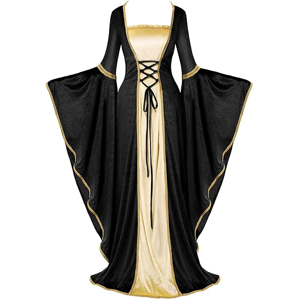 YUDATPG Middeleeuws, uitlopend, Renaissance jurkje met lange mouwen voor vrouwen, boeren babydoll, Halloween kostuum, gothic feeënjurk, nachthemd