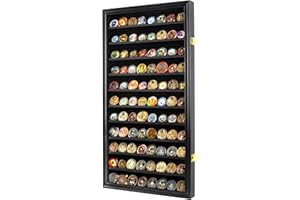 DisplayGifts Military Challenge Coin Display Case Poker Chips Holder Wall Cabinet Showcase Rack Black Finish 29" H X 16" W Compatible with Army Navy Air Force Marine Corps Challenge Coins
