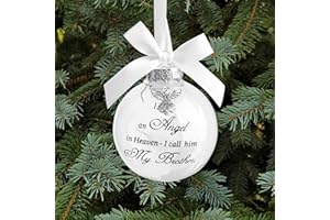 JJBOOM Christmas Memorial Feather Ball Angel Ornament I Have an Angel in Heaven I Call Him Brother Family Memorial Loss of Loved One Hanging Pendant Xmas Tree Décor