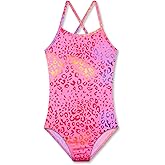 KSK KAISHEK Girls' Sparkle One-Piece Swimsuit 4-12Y Adjustable Crossback Straps Shimmer Bathing Suit for Beach Pool