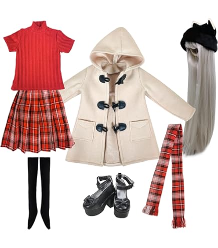 Proudoll 1/3 BJD Puppe Kleidung Outfit Set für handgefertigte stilvolle braune Floral Strap Kleid, Bluse, Hut, Perücke, Crossbody Tasche und High Heel, kompatibel mit 1/3 60cm 24in SD Puppen