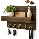 Key Holder Wall Mount,Key and Mail Organizer with Wooden Shelf,Charcoal | Decorative Key Hangers for Bags,Coats,Umbrella;Space-Saving Storage for Entryway,Hallway,Living Room;Easy Installation