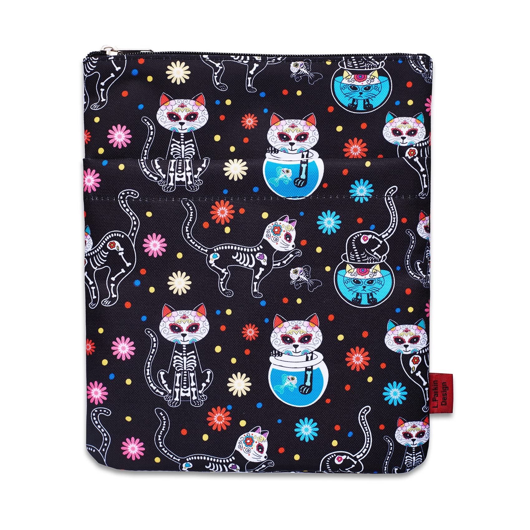 Day of The Dead Cats Book Sleeve, Dia De Los Muertos Skull Book Covers for Paperbacks Book Sleeves with Zipper 11 X 8.5 Inch