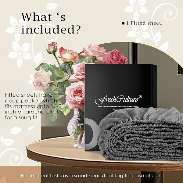 FRESHCULTURE FULL FITTED SHEET ONLY – PREMIUM HOTEL-QUALITY FITTED SHEET FOR FULL BED – ULTRA SOFT & BREATHABLE BRUSHED MICROFIBER – ELEGANT BLACK BOX PACKAGING (DARK GREY)