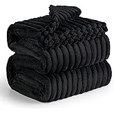 Bedsure GentleSoft Blankets Queen Size for Bed - Cozy Soft Blankets for Women, Cute Large Fleece Throws for Girls, Black, 90x90 Inches