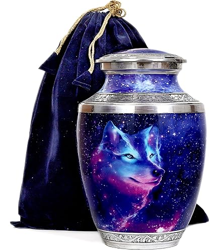 hlc URNS White Wolf Night Full Moon Cremation Urn for Human Ash - Adult
