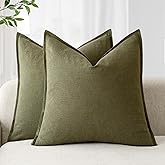 Foindtower Pack of 2, Decorative Linen Soild Throw Pillow Covers Soft Accent Cushion Case Boho Farmhouse Pillowcase for Chair Couch Sofa Bedroom Living Room Home Decor 20 x 20 Inch Olive Green
