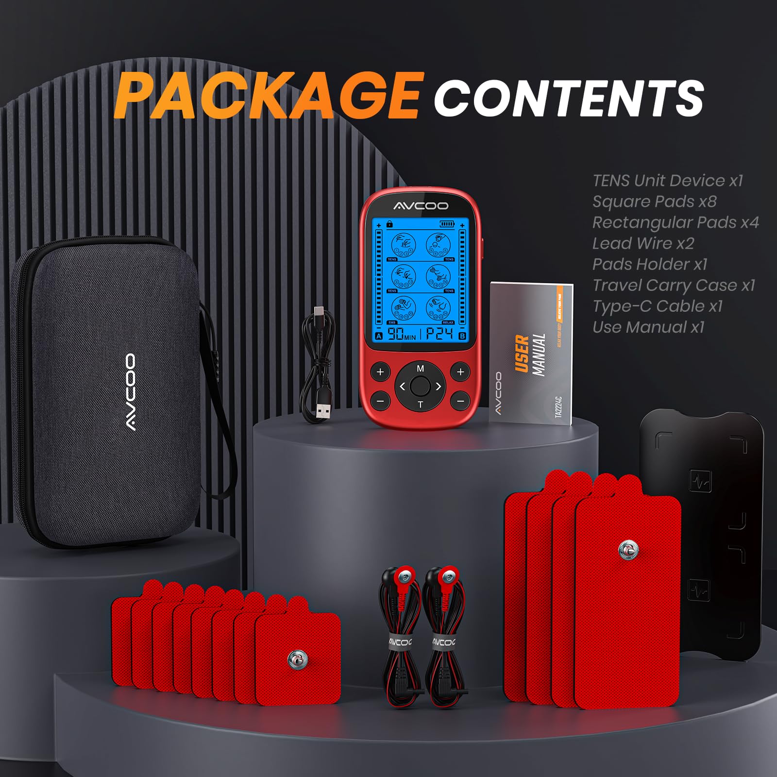 Dual Channel TENS Unit Muscle Stimulator, 3-in-1 EMS TENS Machine with 24 Modes & 40 Levels, Rechargeable EMS Massager for Neck, Shoulder, Sciatica & Back Pain Relief with 12 Pads, EVA Case