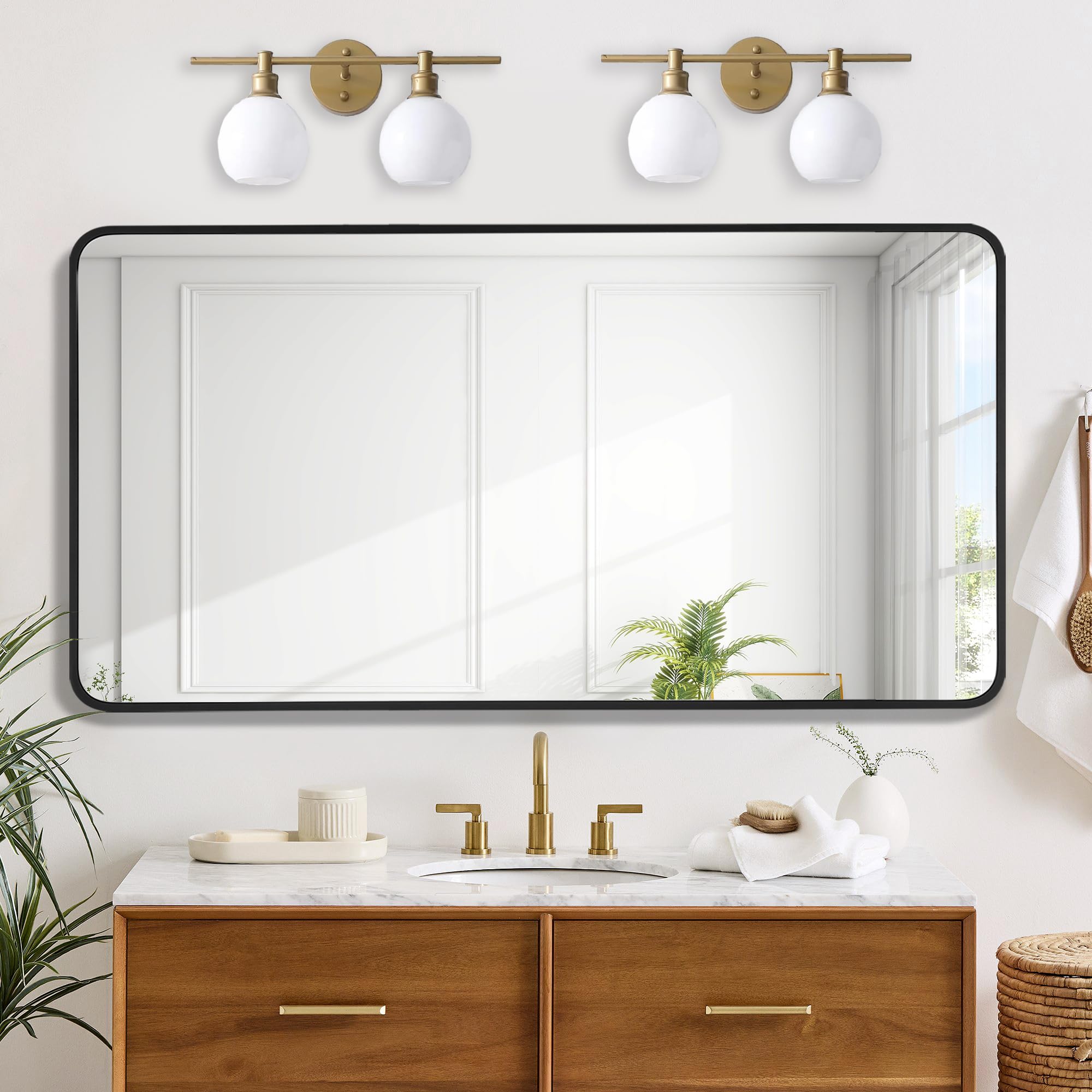 Bonverre 20x40 Inch Rectangle Bathroom Mirror with Black Metal Frame