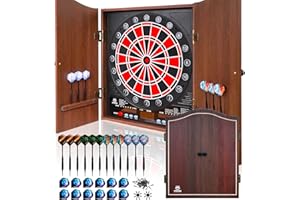 WIN.MAX Electronic Dart Board LED Electric Digital Scoreboard Dart Boards for Adults with MDF Cabinet, up to 8 Players, 34 Games,355 Variations - 12 Soft Tip Darts & 100 Replacement tips - Great for Game Room