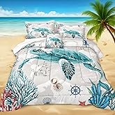 Bedbay Nautical Bedding Set Turtle Comforter Set King Size Beach Comforter Set Soft Microfiber Sea Life Ocean Bedding Quilt Set Coastal Bedding Boys Girls Beach Theme Bedding Set(Turtle,King)