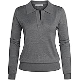 Kate Kasin Women Long Sleeve Polo Sweater V Neck Knitted Tops Casual Ribbed Shirt Loose Pullover Sweater