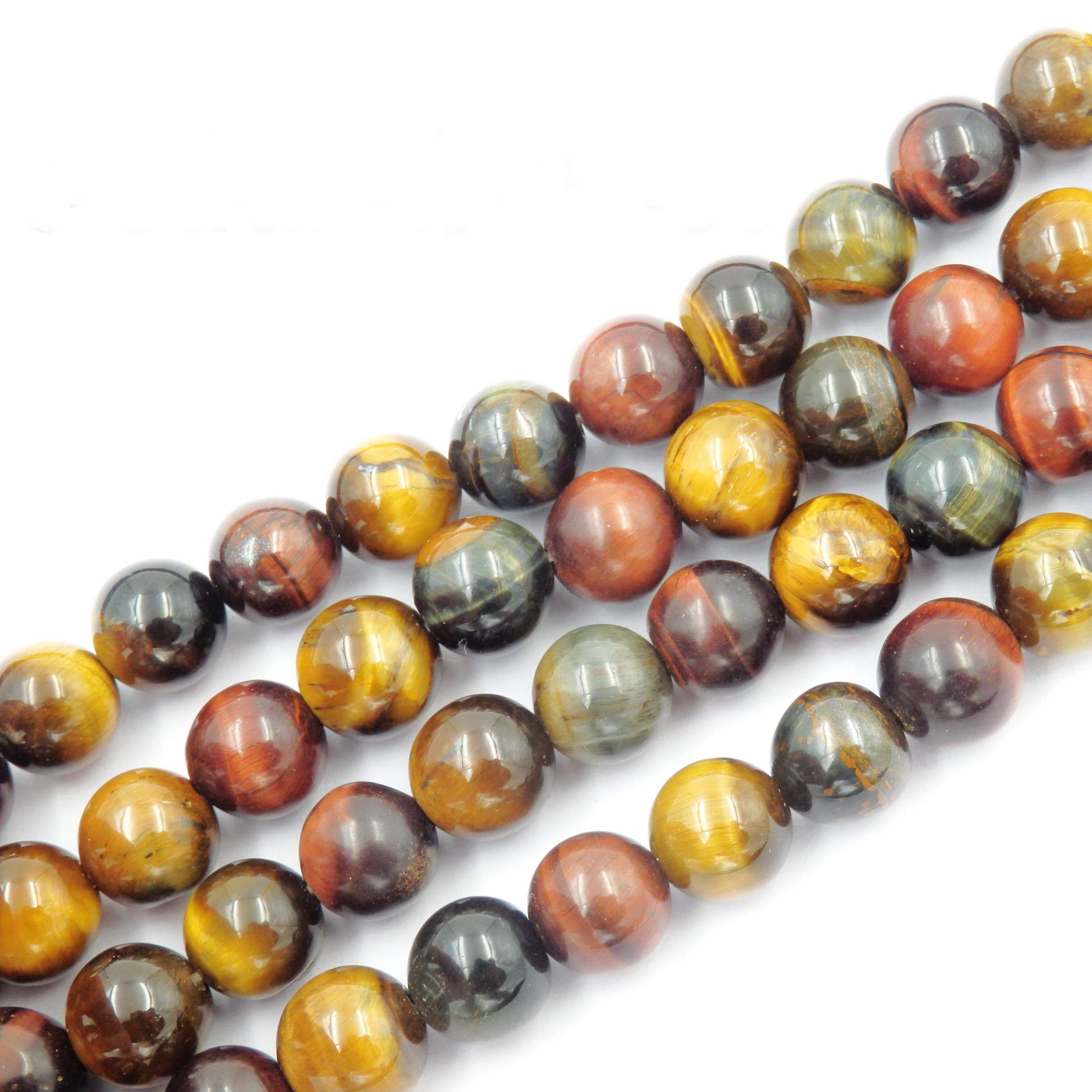 Fukugems Gemstone Beads for Jewelry Making, Sold per Bag 5 Strands Inside (Mix Tiger Eyes Stone, 8mm)