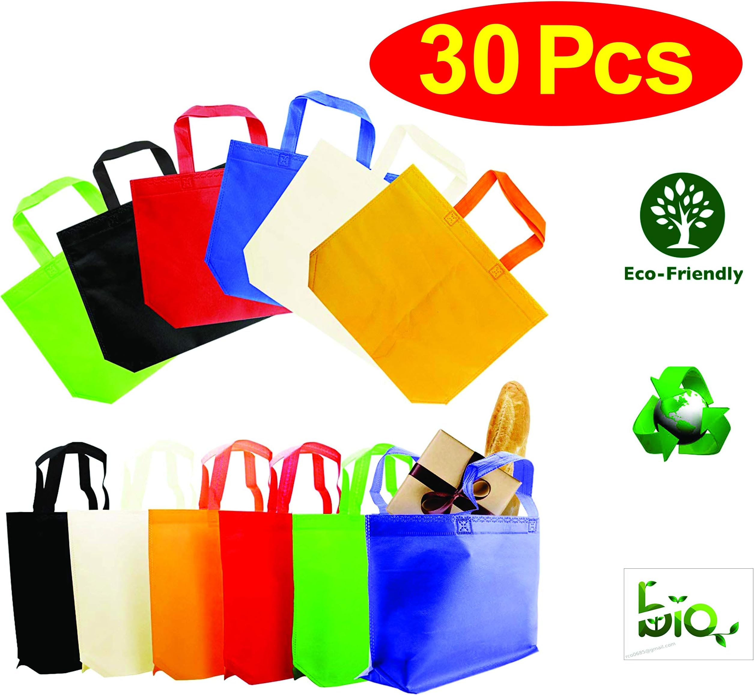 HOT BARGAINS 30 Pack 100% Eco Friendly 100% Recyclable Non Woven Bags In 6 Colors, 11 x 11 Inches Non-Woven Bags Gift Tote Bag Treat Bags Party Bags with Handles for Christmas Birthday Party Favors