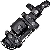 Ottoza Fixed Blade Hunting Knife with Leather Sheath and Horizontal Carry - Full Tang Outdoor Survival and Camping Knife for Men - Cow Horn Handle 338