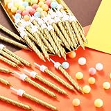 Blulu 50 Pieces Spiral Metallic Birthday Candles with Holders Gold view 6