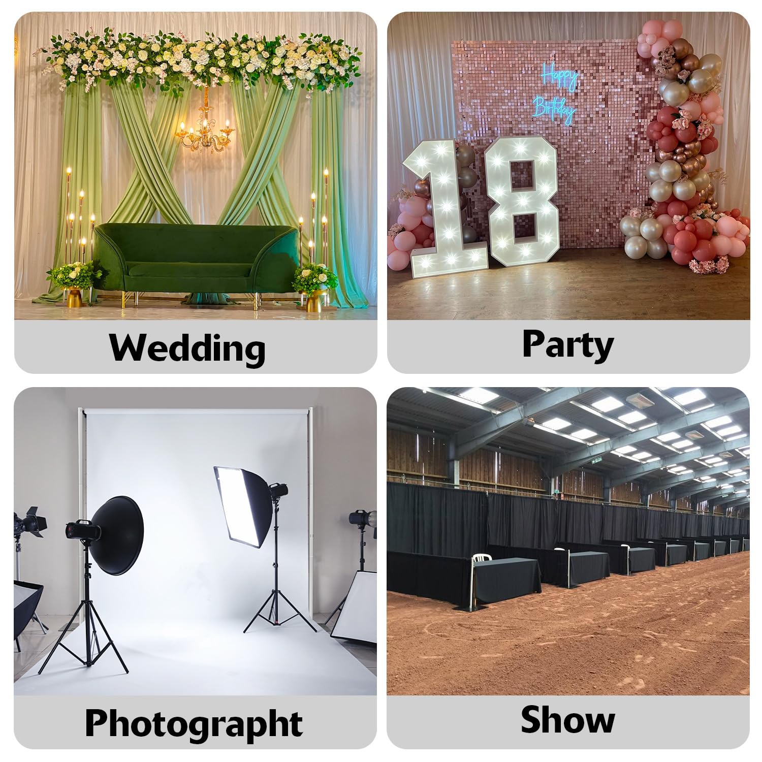 Hecis 10x10Ft Double Crossbar Pipe and Drape Stand, Heavy Duty Adjustable Backdrop Stand, Aluminium Flower Wall Backdrop for Event,Birthday Party and Wedding Decor